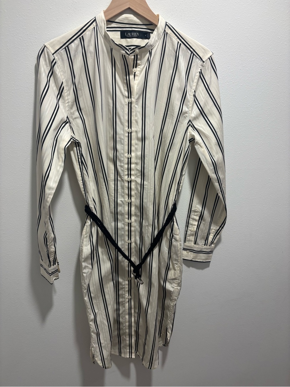 Lauren Ralph Lauren White and Black Striped Midi Shirt Dress - Picture 2 of 8